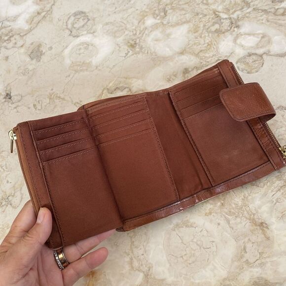 FOSSIL Leather & Cotton Multifunction ELLIS Tri-Fold Compact Wallet - Picture 8 of 16